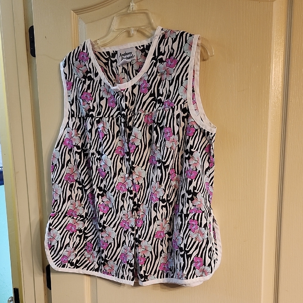 ANTHONY RICHARDS FLORAL/ZEBRA PRINT SNAP BUTTON APRON